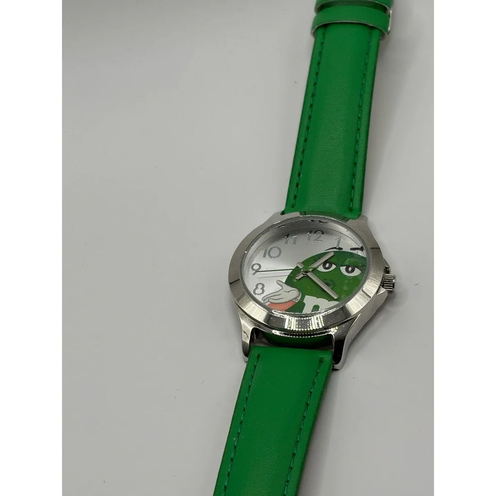 NOS Green M&M Character Watch Green Leather Band Japan Movement‎